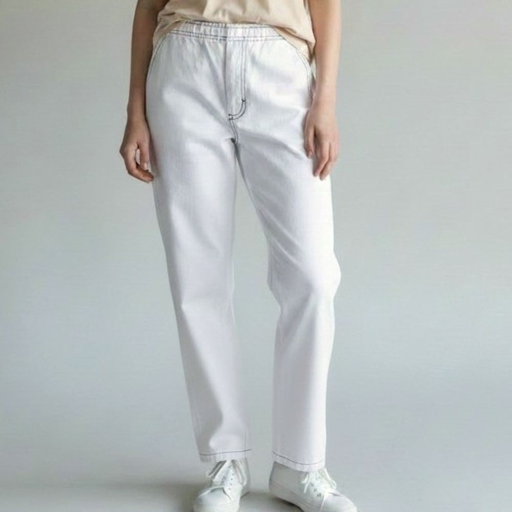 Alfred Dunner Womens White Pull On Pants Size 10 Elastic Straight Legs‎ Cotton